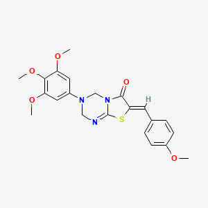 molecular formula C22H23N3O5S B11608279 (7Z)-7-(4-methoxybenzylidene)-3-(3,4,5-trimethoxyphenyl)-3,4-dihydro-2H-[1,3]thiazolo[3,2-a][1,3,5]triazin-6(7H)-one 