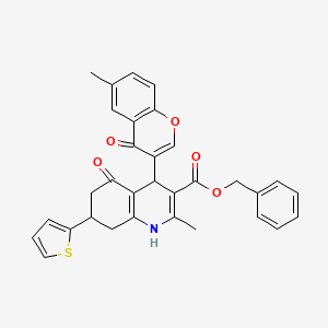 molecular formula C32H27NO5S B11608309 benzyl 2-methyl-4-(6-methyl-4-oxo-4H-chromen-3-yl)-5-oxo-7-(thiophen-2-yl)-1,4,5,6,7,8-hexahydroquinoline-3-carboxylate 