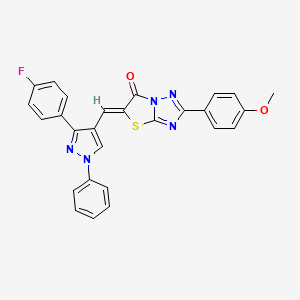 molecular formula C27H18FN5O2S B11608360 (5Z)-5-{[3-(4-fluorophenyl)-1-phenyl-1H-pyrazol-4-yl]methylidene}-2-(4-methoxyphenyl)[1,3]thiazolo[3,2-b][1,2,4]triazol-6(5H)-one 