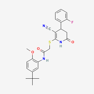 N-(5-tert-butyl-2-methoxyphenyl)-2-{[3-cyano-4-(2-fluorophenyl)-6-oxo-1,4,5,6-tetrahydropyridin-2-yl]sulfanyl}acetamide