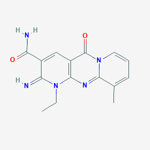 molecular formula C15H15N5O2 B11608386 7-ethyl-6-imino-11-methyl-2-oxo-1,7,9-triazatricyclo[8.4.0.03,8]tetradeca-3(8),4,9,11,13-pentaene-5-carboxamide 