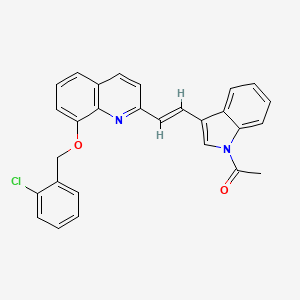 molecular formula C28H21ClN2O2 B11608445 1-{3-[(E)-2-{8-[(2-chlorobenzyl)oxy]quinolin-2-yl}ethenyl]-1H-indol-1-yl}ethanone 