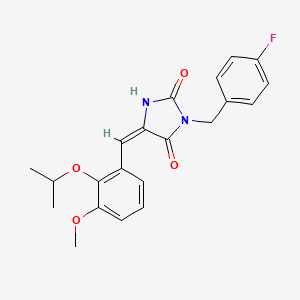 molecular formula C21H21FN2O4 B11608525 (5E)-3-(4-fluorobenzyl)-5-[3-methoxy-2-(propan-2-yloxy)benzylidene]imidazolidine-2,4-dione 