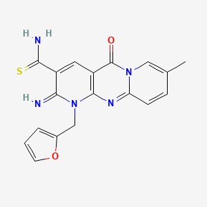 7-(furan-2-ylmethyl)-6-imino-13-methyl-2-oxo-1,7,9-triazatricyclo[8.4.0.03,8]tetradeca-3(8),4,9,11,13-pentaene-5-carbothioamide