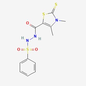 molecular formula C12H13N3O3S3 B11608549 3,4-dimethyl-N'-(phenylsulfonyl)-2-thioxo-2,3-dihydro-1,3-thiazole-5-carbohydrazide 