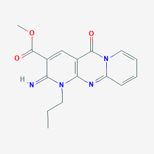 molecular formula C16H16N4O3 B11608564 2-Imino-10-oxo-1-propyl-1,10-dihydro-2H-1,9,10a-triazaanthracene-3-carboxylic acid, methyl ester 