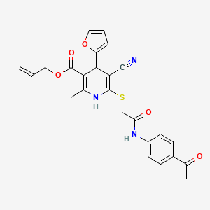 molecular formula C25H23N3O5S B11608591 Prop-2-en-1-yl 6-({[(4-acetylphenyl)carbamoyl]methyl}sulfanyl)-5-cyano-4-(furan-2-yl)-2-methyl-1,4-dihydropyridine-3-carboxylate 