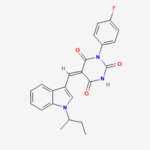 molecular formula C23H20FN3O3 B11608601 (5E)-5-{[1-(butan-2-yl)-1H-indol-3-yl]methylidene}-1-(4-fluorophenyl)pyrimidine-2,4,6(1H,3H,5H)-trione 