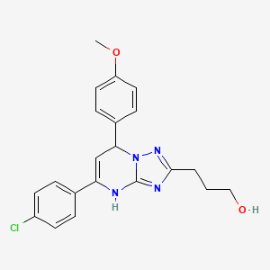 molecular formula C21H21ClN4O2 B11608602 3-[5-(4-Chlorophenyl)-7-(4-methoxyphenyl)-4,7-dihydro[1,2,4]triazolo[1,5-a]pyrimidin-2-yl]propan-1-ol 