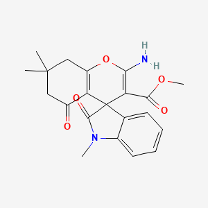 molecular formula C21H22N2O5 B11608620 Methyl 2-amino-1',7,7-trimethyl-2',5-dioxo-1',2',5,6,7,8-hexahydrospiro[chromene-4,3'-indole]-3-carboxylate 