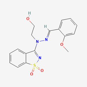 molecular formula C17H17N3O4S B11608632 2-[(2E)-1-(1,1-dioxido-1,2-benzothiazol-3-yl)-2-(2-methoxybenzylidene)hydrazinyl]ethanol 