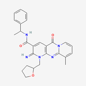 6-imino-11-methyl-2-oxo-7-(oxolan-2-ylmethyl)-N-(1-phenylethyl)-1,7,9-triazatricyclo[8.4.0.03,8]tetradeca-3(8),4,9,11,13-pentaene-5-carboxamide