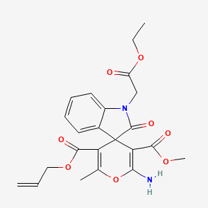 molecular formula C23H24N2O8 B11608705 3'-Methyl 5'-prop-2-en-1-yl 2'-amino-1-(2-ethoxy-2-oxoethyl)-6'-methyl-2-oxo-1,2-dihydrospiro[indole-3,4'-pyran]-3',5'-dicarboxylate 