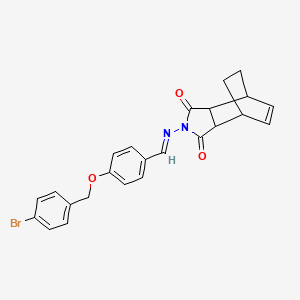 molecular formula C24H21BrN2O3 B11608707 2-{[(E)-{4-[(4-bromobenzyl)oxy]phenyl}methylidene]amino}-3a,4,7,7a-tetrahydro-1H-4,7-ethanoisoindole-1,3(2H)-dione 