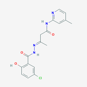 molecular formula C17H17ClN4O3 B11608713 (3E)-3-{2-[(5-chloro-2-hydroxyphenyl)carbonyl]hydrazinylidene}-N-(4-methylpyridin-2-yl)butanamide 