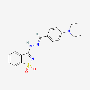 molecular formula C18H20N4O2S B11608731 4-{(E)-[2-(1,1-dioxido-1,2-benzothiazol-3-yl)hydrazinylidene]methyl}-N,N-diethylaniline 