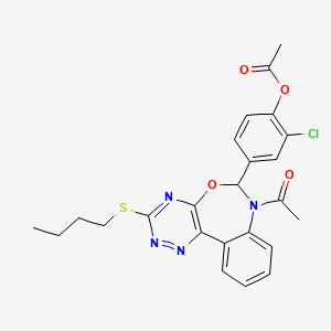 molecular formula C24H23ClN4O4S B11608804 4-[7-Acetyl-3-(butylsulfanyl)-6,7-dihydro[1,2,4]triazino[5,6-d][3,1]benzoxazepin-6-yl]-2-chlorophenyl acetate 