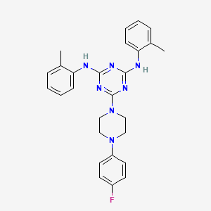 molecular formula C27H28FN7 B11608823 6-[4-(4-fluorophenyl)piperazin-1-yl]-N,N'-bis(2-methylphenyl)-1,3,5-triazine-2,4-diamine 