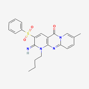 5-(benzenesulfonyl)-7-butyl-6-imino-13-methyl-1,7,9-triazatricyclo[8.4.0.03,8]tetradeca-3(8),4,9,11,13-pentaen-2-one