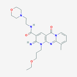 molecular formula C24H32N6O4 B11608892 7-(3-ethoxypropyl)-6-imino-11-methyl-N-(2-morpholin-4-ylethyl)-2-oxo-1,7,9-triazatricyclo[8.4.0.03,8]tetradeca-3(8),4,9,11,13-pentaene-5-carboxamide 