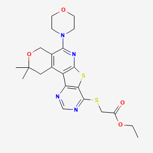 ethyl 2-[(4,4-dimethyl-8-morpholin-4-yl-5-oxa-11-thia-9,14,16-triazatetracyclo[8.7.0.02,7.012,17]heptadeca-1(10),2(7),8,12(17),13,15-hexaen-13-yl)sulfanyl]acetate