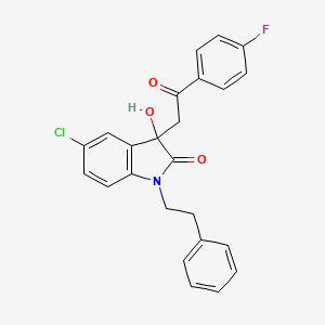 molecular formula C24H19ClFNO3 B11608950 5-chloro-3-[2-(4-fluorophenyl)-2-oxoethyl]-3-hydroxy-1-(2-phenylethyl)-1,3-dihydro-2H-indol-2-one 