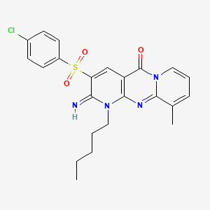 5-(4-chlorophenyl)sulfonyl-6-imino-11-methyl-7-pentyl-1,7,9-triazatricyclo[8.4.0.03,8]tetradeca-3(8),4,9,11,13-pentaen-2-one