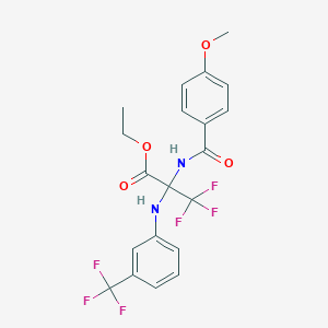 molecular formula C20H18F6N2O4 B11609001 ethyl 3,3,3-trifluoro-N-[(4-methoxyphenyl)carbonyl]-2-{[3-(trifluoromethyl)phenyl]amino}alaninate 