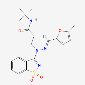 molecular formula C20H24N4O4S B11609027 N-tert-butyl-3-{(2E)-1-(1,1-dioxido-1,2-benzothiazol-3-yl)-2-[(5-methylfuran-2-yl)methylidene]hydrazinyl}propanamide 