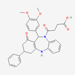 molecular formula C31H30N2O6 B11609078 4-[11-(3,4-dimethoxyphenyl)-1-hydroxy-3-phenyl-2,3,4,11-tetrahydro-10H-dibenzo[b,e][1,4]diazepin-10-yl]-4-oxobutanoic acid 