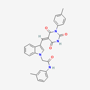 molecular formula C29H24N4O4 B11609091 N-(3-methylphenyl)-2-(3-{(E)-[1-(4-methylphenyl)-2,4,6-trioxotetrahydropyrimidin-5(2H)-ylidene]methyl}-1H-indol-1-yl)acetamide 