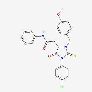 2-[1-(4-chlorophenyl)-3-[(4-methoxyphenyl)methyl]-5-oxo-2-sulfanylideneimidazolidin-4-yl]-N-phenylacetamide