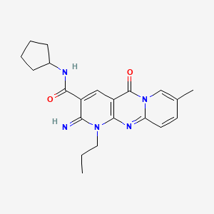 N-cyclopentyl-6-imino-13-methyl-2-oxo-7-propyl-1,7,9-triazatricyclo[8.4.0.03,8]tetradeca-3(8),4,9,11,13-pentaene-5-carboxamide