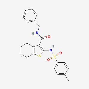 molecular formula C23H24N2O3S2 B11609215 N-benzyl-2-{[(4-methylphenyl)sulfonyl]amino}-4,5,6,7-tetrahydro-1-benzothiophene-3-carboxamide 