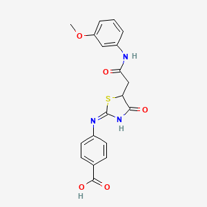 molecular formula C19H17N3O5S B11609237 4-{[(2E)-5-{2-[(3-methoxyphenyl)amino]-2-oxoethyl}-4-oxo-1,3-thiazolidin-2-ylidene]amino}benzoic acid 