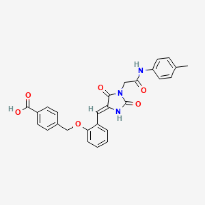 molecular formula C27H23N3O6 B11609254 4-({2-[(Z)-(1-{2-[(4-methylphenyl)amino]-2-oxoethyl}-2,5-dioxoimidazolidin-4-ylidene)methyl]phenoxy}methyl)benzoic acid 