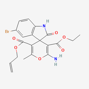 molecular formula C20H19BrN2O6 B11609273 3'-Ethyl 5'-prop-2-en-1-yl 2'-amino-5-bromo-6'-methyl-2-oxo-1,2-dihydrospiro[indole-3,4'-pyran]-3',5'-dicarboxylate 