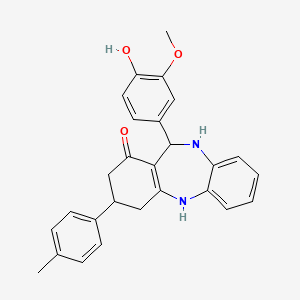 molecular formula C27H26N2O3 B11609318 11-(4-hydroxy-3-methoxyphenyl)-3-(4-methylphenyl)-2,3,4,5,10,11-hexahydro-1H-dibenzo[b,e][1,4]diazepin-1-one 