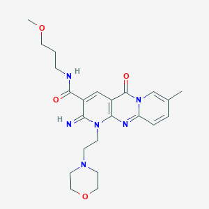 molecular formula C23H30N6O4 B11609377 6-imino-N-(3-methoxypropyl)-13-methyl-7-[2-(morpholin-4-yl)ethyl]-2-oxo-1,7,9-triazatricyclo[8.4.0.0^{3,8}]tetradeca-3(8),4,9,11,13-pentaene-5-carboxamide 