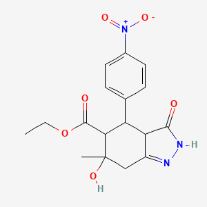 ethyl 6-hydroxy-6-methyl-4-(4-nitrophenyl)-3-oxo-3,3a,4,5,6,7-hexahydro-2H-indazole-5-carboxylate