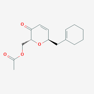 molecular formula C15H20O4 B116095 [(2R,6R)-2-(cyclohexen-1-ylmethyl)-5-oxo-2H-pyran-6-yl]methyl acetate CAS No. 145011-49-0