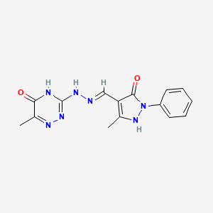 (4E)-4-{[2-(5-hydroxy-6-methyl-1,2,4-triazin-3-yl)hydrazinyl]methylidene}-5-methyl-2-phenyl-2,4-dihydro-3H-pyrazol-3-one