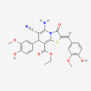 molecular formula C26H23N3O7S B11609539 ethyl (2Z)-5-amino-6-cyano-2-(4-hydroxy-3-methoxybenzylidene)-7-(4-hydroxy-3-methoxyphenyl)-3-oxo-2,3-dihydro-7H-[1,3]thiazolo[3,2-a]pyridine-8-carboxylate 