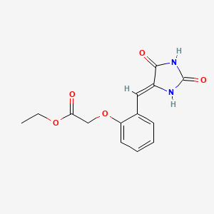 molecular formula C14H14N2O5 B11609588 ethyl {2-[(Z)-(2,5-dioxoimidazolidin-4-ylidene)methyl]phenoxy}acetate 