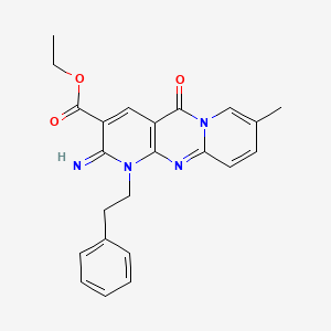 ethyl 6-imino-13-methyl-2-oxo-7-(2-phenylethyl)-1,7,9-triazatricyclo[8.4.0.03,8]tetradeca-3(8),4,9,11,13-pentaene-5-carboxylate