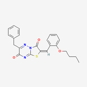 molecular formula C23H21N3O3S B11609737 (2E)-6-benzyl-2-(2-butoxybenzylidene)-7H-[1,3]thiazolo[3,2-b][1,2,4]triazine-3,7(2H)-dione 