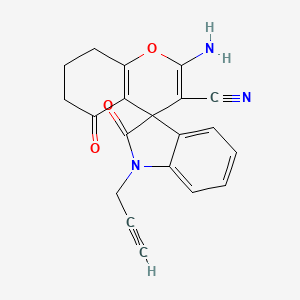 molecular formula C20H15N3O3 B11609754 2-Amino-2',5-dioxo-1'-(prop-2-yn-1-yl)-1',2',5,6,7,8-hexahydrospiro[chromene-4,3'-indole]-3-carbonitrile 