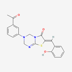 molecular formula C20H17N3O3S B11609768 (7Z)-3-(3-acetylphenyl)-7-(2-hydroxybenzylidene)-3,4-dihydro-2H-[1,3]thiazolo[3,2-a][1,3,5]triazin-6(7H)-one 