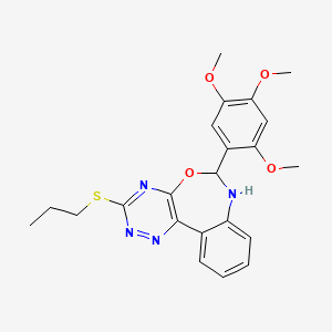 molecular formula C22H24N4O4S B11609773 3-(Propylsulfanyl)-6-(2,4,5-trimethoxyphenyl)-6,7-dihydro[1,2,4]triazino[5,6-d][3,1]benzoxazepine 