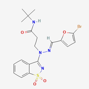 molecular formula C19H21BrN4O4S B11609791 3-[(2E)-2-[(5-bromofuran-2-yl)methylidene]-1-(1,1-dioxido-1,2-benzothiazol-3-yl)hydrazinyl]-N-tert-butylpropanamide 